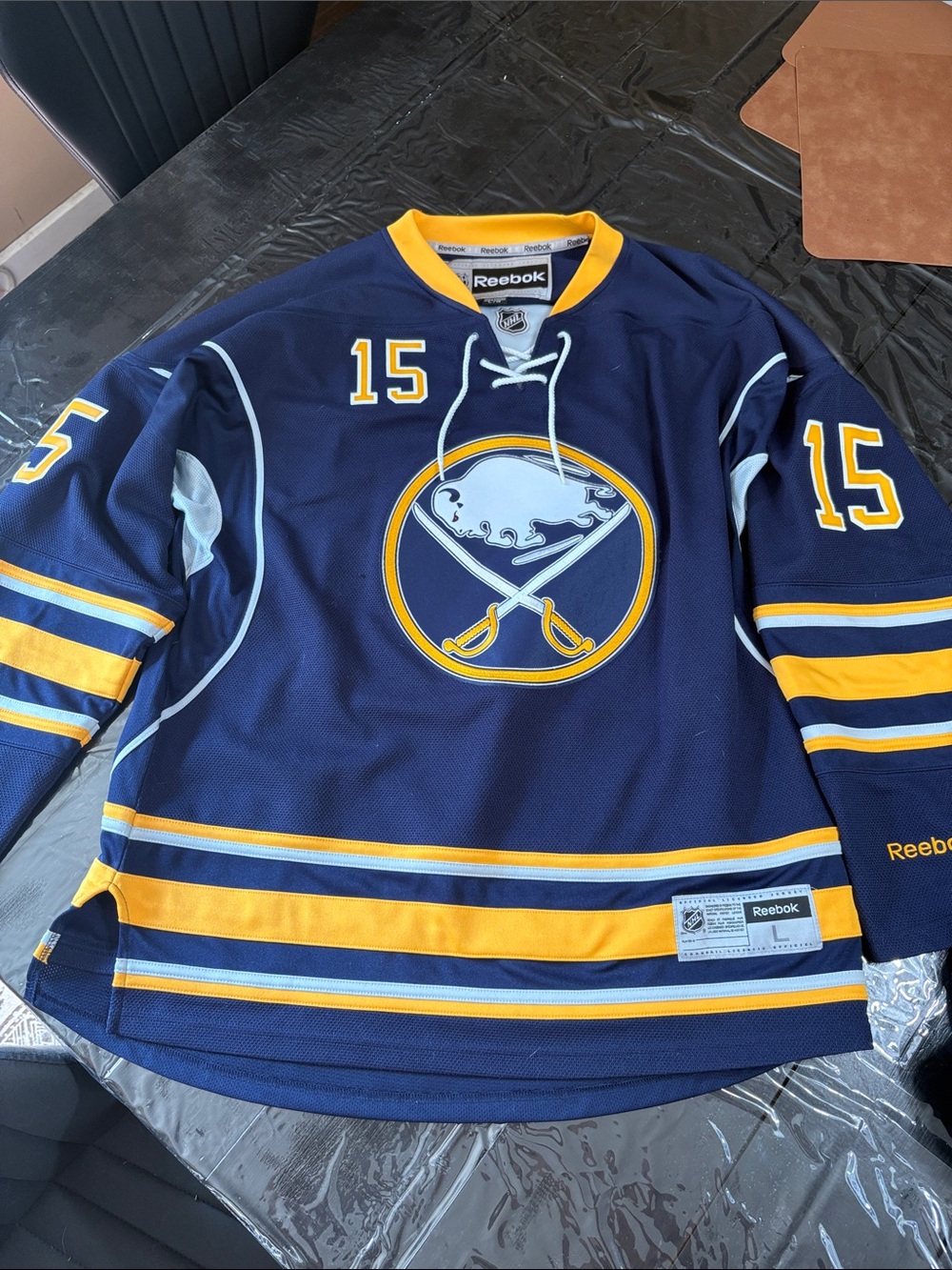 Reebok Navy, Gold & Light Blue Buffalo Sabres Hockey Jersey #15
